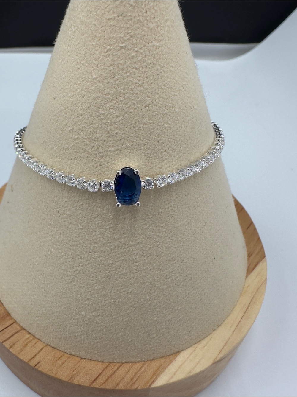NWOT Pandora Silver Bracelet with Blue Center Stone and Clear Crystals
